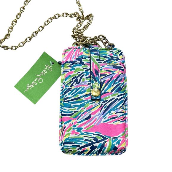 Lilly Pulitzer Call Or ID Crossbody Wallet NWT Gold Chain Tropical Maximalist - Picture 4 of 6